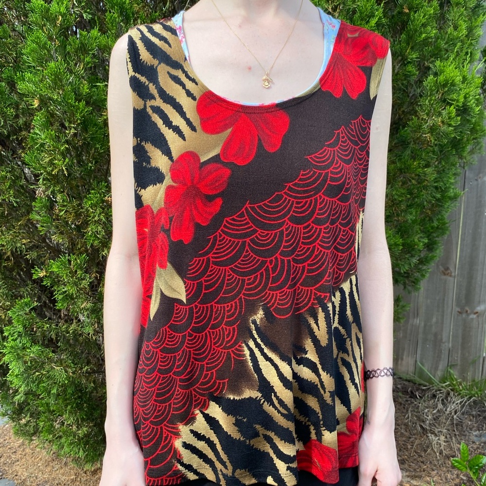 Vintage Y2K 1990s Grunge Impressions Floral and Animal Print Sleeveless Top